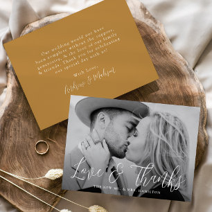 Carte De Remerciements Simple Script Love and Thanks Ochre Photo Mariage