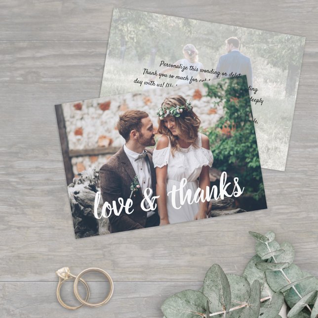 Carte De Remerciements Simple Script Love & Thanks 2 Mariage photo (Créateur téléchargé)