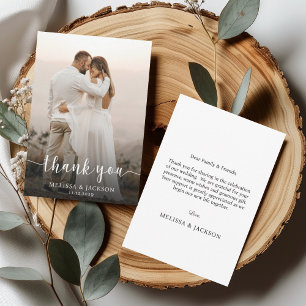 Carte De Remerciements Simple script minimaliste photo Mariage
