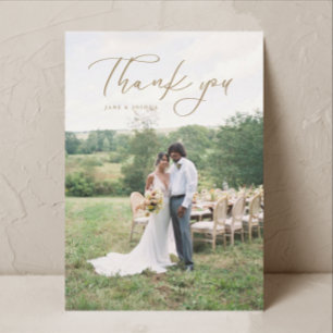 Carte De Remerciements Simple Script Modern Mariage Photo Gold