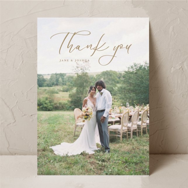Carte De Remerciements Simple Script Modern Mariage Photo Gold (Créateur téléchargé)