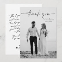 Simple Script Modern Wedding Photo Thank You Card
