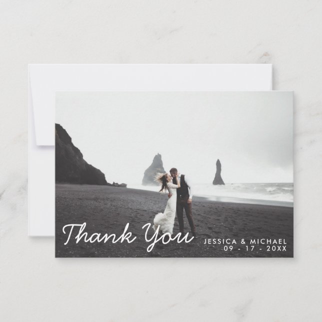 Carte De Remerciements Simple Script moderne Mariage élégant (Devant)