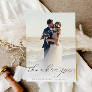 Carte De Remerciements simple script newlyween wedding