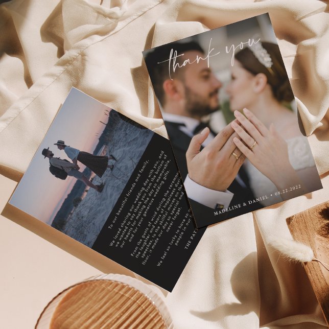 Carte De Remerciements Simple Script noir avec Mariage photo (Créateur téléchargé)