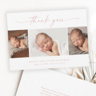 Carte De Remerciements Simple Script Photo Collage Bébé