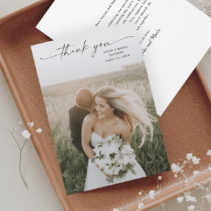 Carte De Remerciements Simple Script Photo Mariage