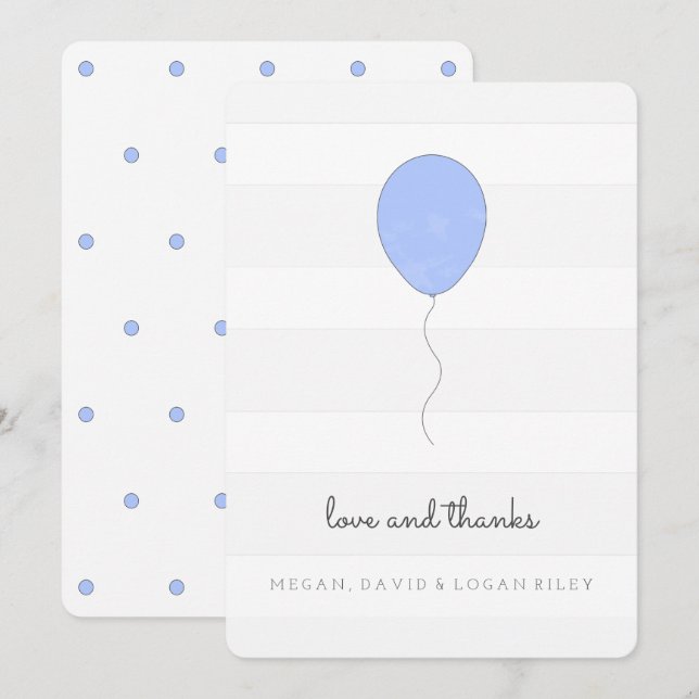 Carte De Remerciements Simple Shabby Chic Grey et Blue Balloon Anniversai (Devant / Derrière)