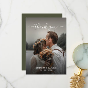 Carte De Remerciements Simple superposition de script Olive Green Mariage