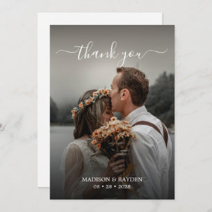 Carte De Remerciements Simple Terracotta Script superposer photo Mariage