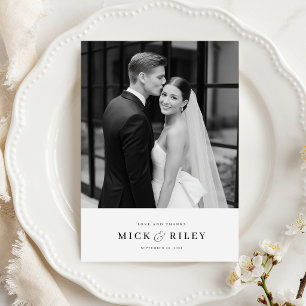 Carte De Remerciements Simple Typographie Moderne Photo Mariage