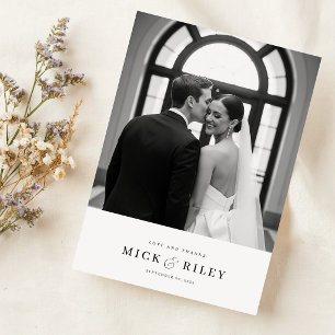 Carte De Remerciements Simple Typographie Moderne Photo Mariage