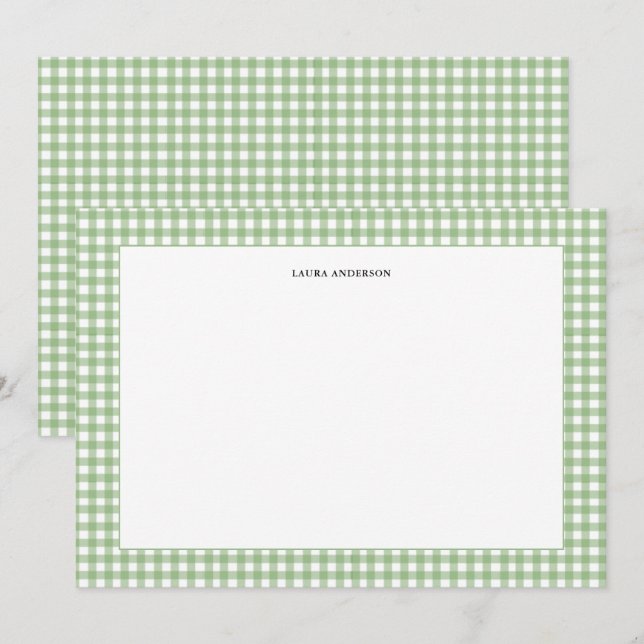 Carte De Remerciements Simple, vert et blanc En vichy personnalisé (Devant / Derrière)