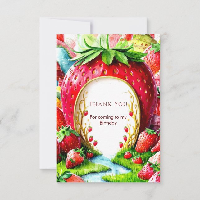 Carte De Remerciements Simple Whimsical Juicy Fraise Anniversaire (Devant)