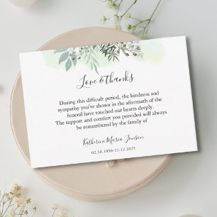 Carte De Remerciements Simples Script de verdure Sympathy Funeral