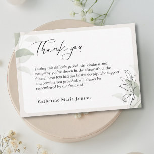 Carte De Remerciements Simples Script de verdure Sympathy Funeral