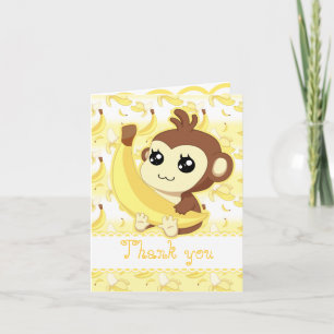 Carte De Remerciements Singe mou Kawaii tenant un anniversaire de banane