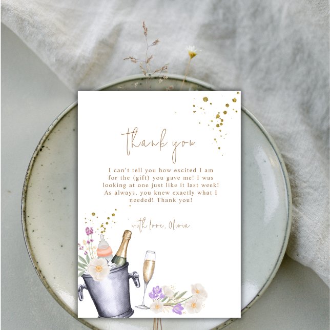 Carte De Remerciements Sip & Voir Champagne Baby shower bouteille (Modern Sip & See Champagne Bottle Baby Shower Thank You Card)