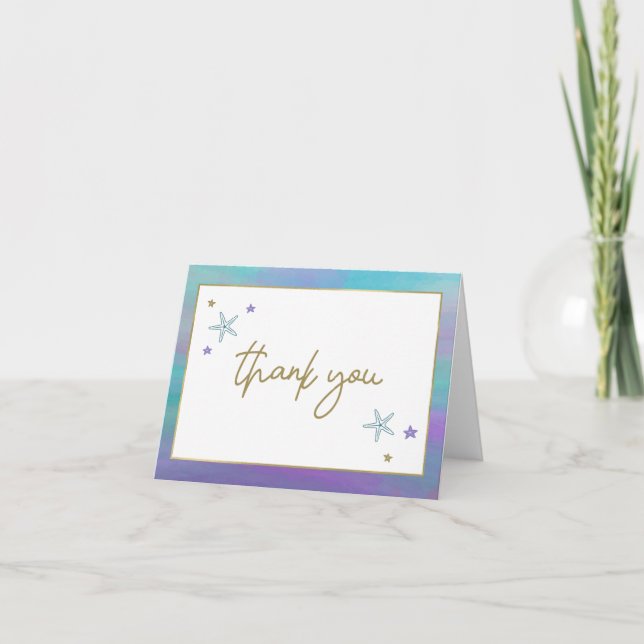 Carte De Remerciements SIREN Purple Mermaid Sea Shell Tropical Beach (Devant)