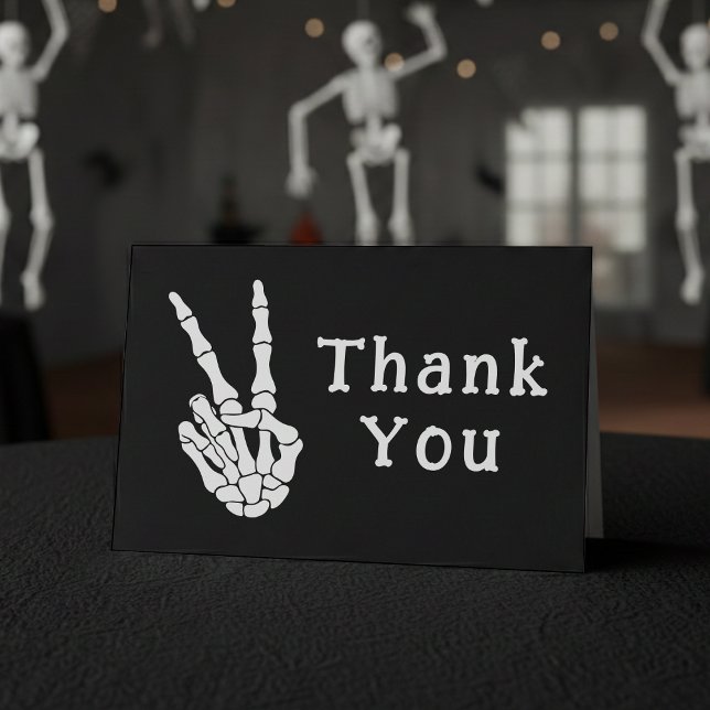 Carte De Remerciements Skeleton Hand Peace Sign Black (Skeleton Hand Peace Sign Black Thank You Card
)