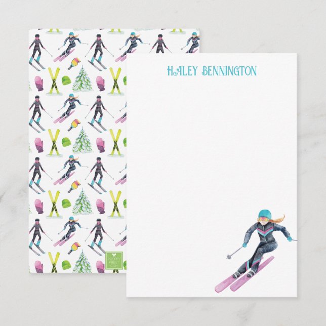Carte De Remerciements Ski aquarelle personnalisé (Devant / Derrière)