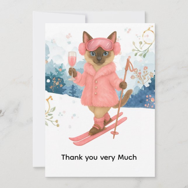 Carte De Remerciements Ski pour Bachelorette Party amoureux de les chats  (Devant)