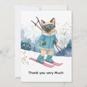 Carte De Remerciements Ski pour les amateurs de chat siamois en enterreme