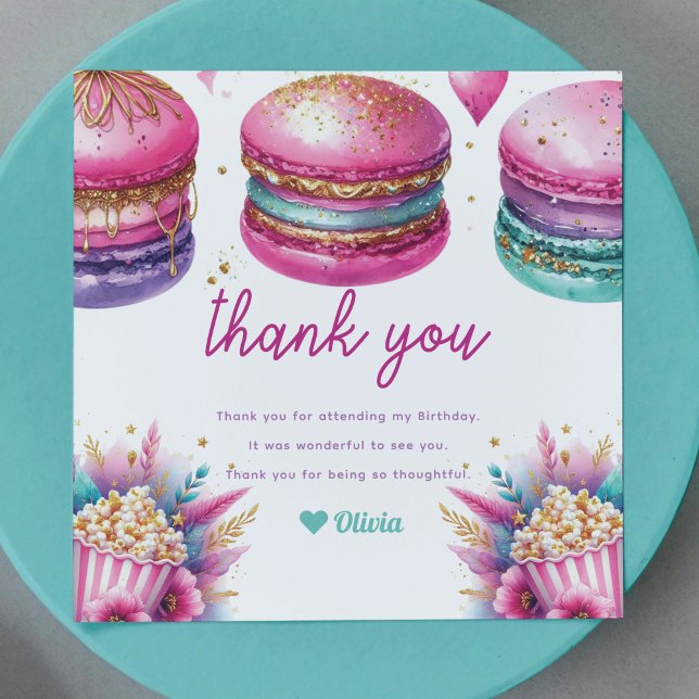 Carte De Remerciements Sleepover Girl Anniversaire Popcorn & Macarons (Créateur téléchargé)