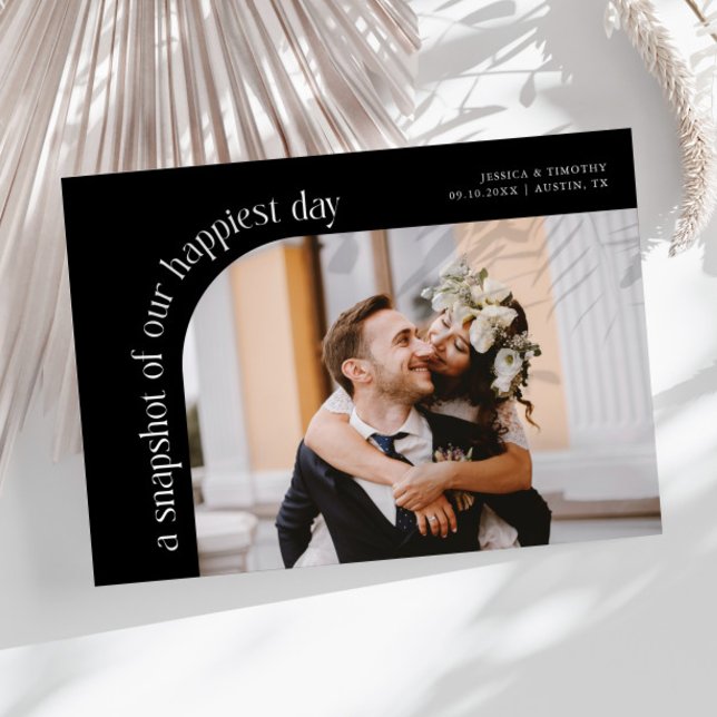 Carte De Remerciements Snapshot Happiest Day Black Wedding Photo (Créateur téléchargé)