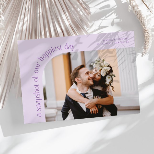 Carte De Remerciements Snapshot Happiest Day Lilac Wedding Photo (Créateur téléchargé)