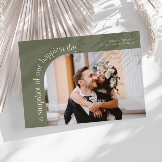 Carte De Remerciements Snapshot Happiest Day Sage Green Wedding Photo (Créateur téléchargé)