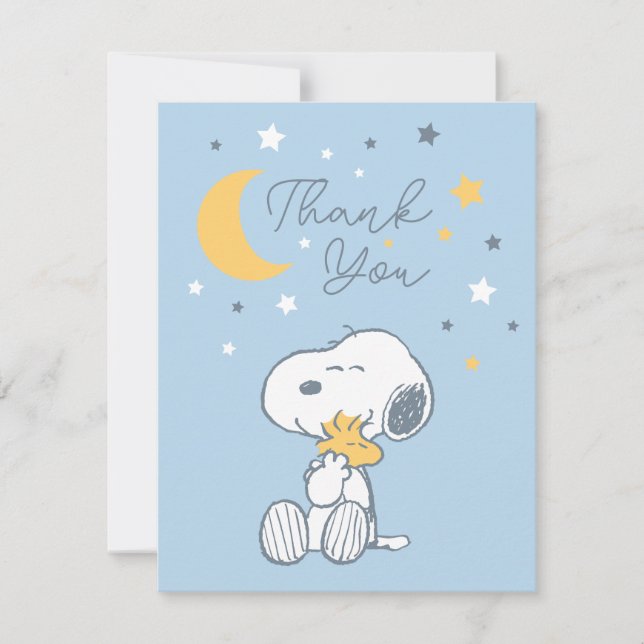 Carte De Remerciements Snoopy & Woodstock | Over the Moon Baby Shower Tha (Devant)