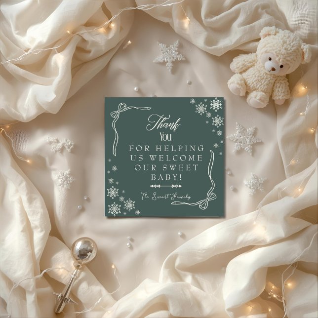 Carte De Remerciements Snowflake green Labor & Delivery NICU Hospital   (Snowflake green Labor & Delivery NICU Hospital Thank You Card)