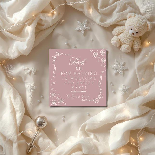 Carte De Remerciements Snowflake Pink  Labor & Delivery NICU Hospital   (Snowflake Pink Labor & Delivery NICU Hospital Thank You Card)