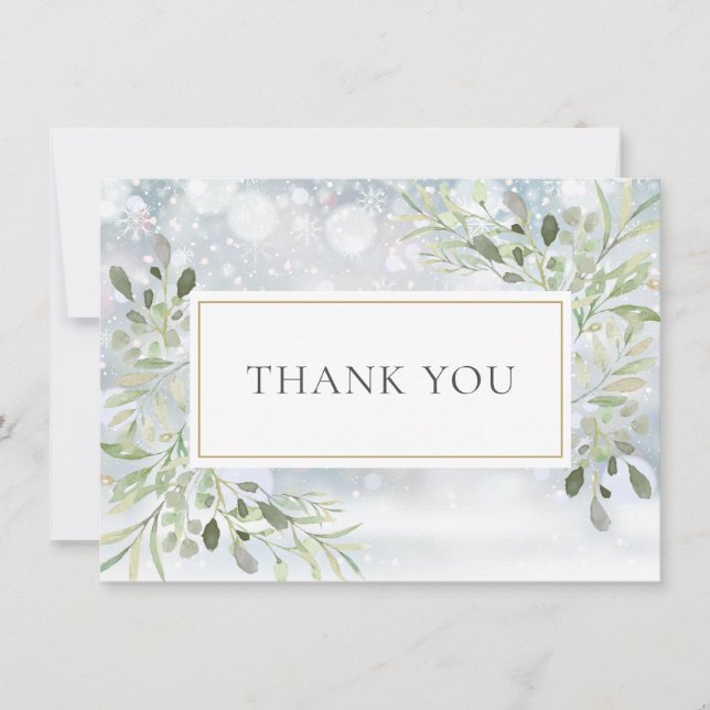 Carte De Remerciements Snowflakes d'hiver Élégante verdure (Devant)