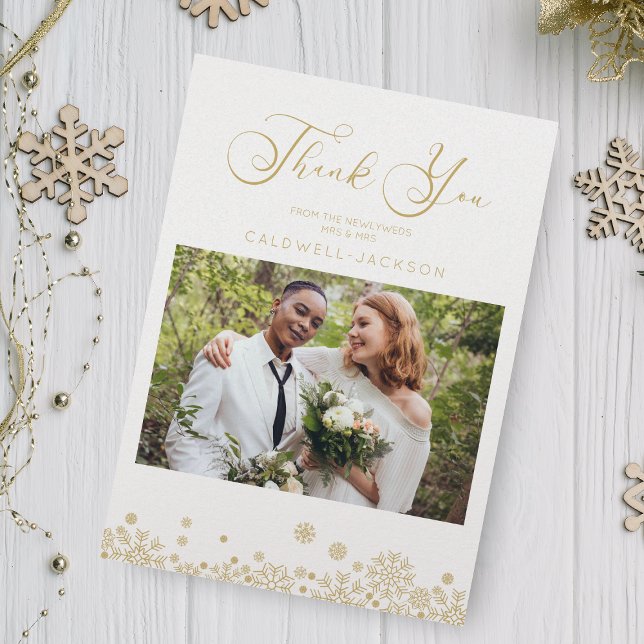 Carte De Remerciements Snowflakes Fake Gold Effet Premier Joyeux Noël (Créateur téléchargé)