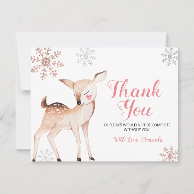 Carte De Remerciements Snowflakes Hiver de cerf ONE derland Anniversaire (Devant)