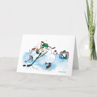 Carte De Remerciements Snowman jouant au hockey !