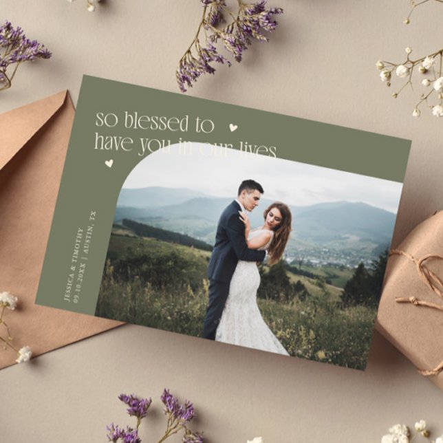 Carte De Remerciements So Blessed Sage Green Wedding Photo (Créateur téléchargé)