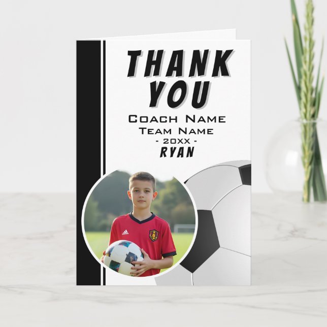 Carte De Remerciements Soccer Football Ball Coach Player Photo (Devant)