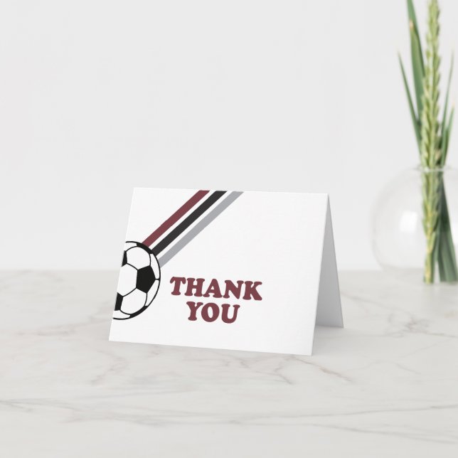 Carte De Remerciements Soccer Maroon Stripes On le frappe Anniversaire (Devant)