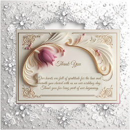 Carte De Remerciements Soft Gold Baroque Grandeur with Tulip Floral Swirl