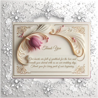 Carte De Remerciements Soft Gold Baroque Grandeur with Tulip Floral Swirl
