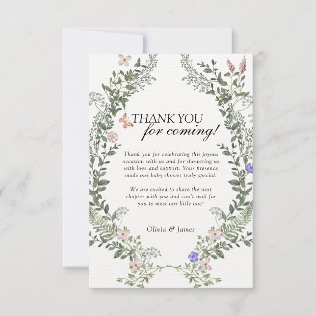 Carte De Remerciements Soft Green Boho Genre Neutre Baby shower Floral (Devant)
