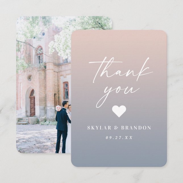 Carte De Remerciements Soft Ombre Blush Rose & Dusty Blue Mariage (Devant / Derrière)