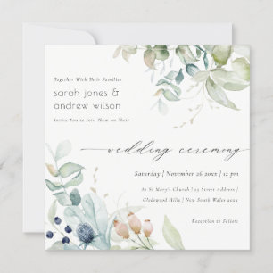 Carte De Remerciements Soft Pastel Blue Green Foliage Invite Mariage