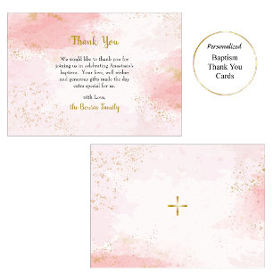 Carte De Remerciements Soft rose et Faux Gold Parties scintillant Baptême