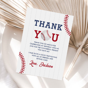 Carte De Remerciements Soirée d'anniversaire de baseball Boy
