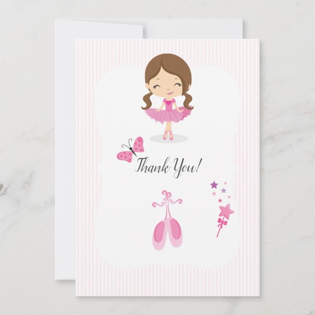 Carte De Remerciements Soirée d'anniversaire de Pink Ballerina (Devant)