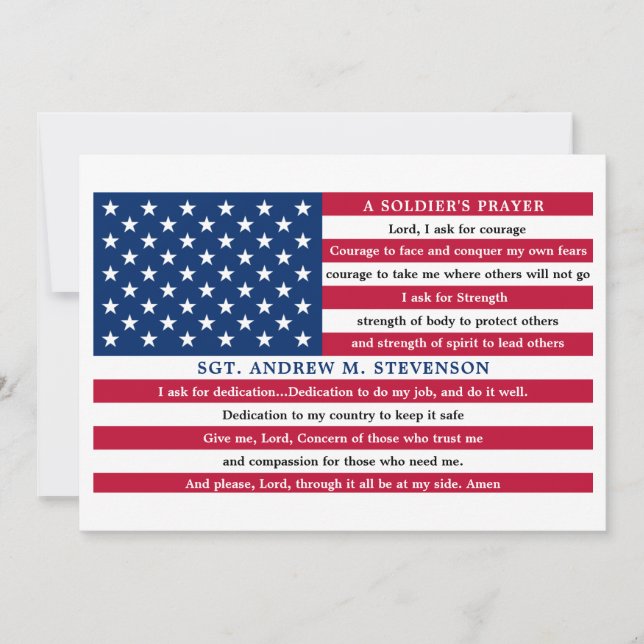 Carte De Remerciements Soldats prière Personnalisée Drapeau américain (Devant)